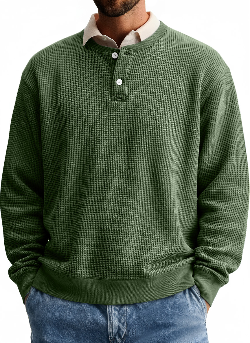 Men's Simple Waffle Casual Long Sleeve Henley Shirt