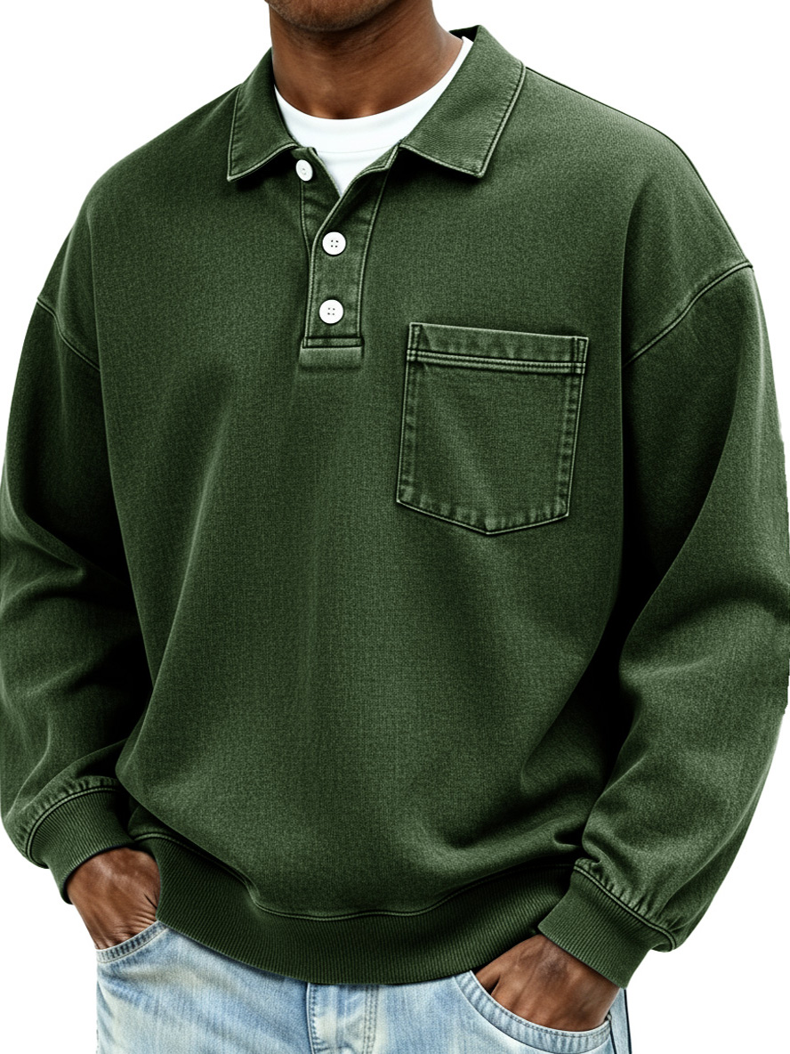 Men's Vintage Distressed Fashionable Lapel Pocket Polo Shirt