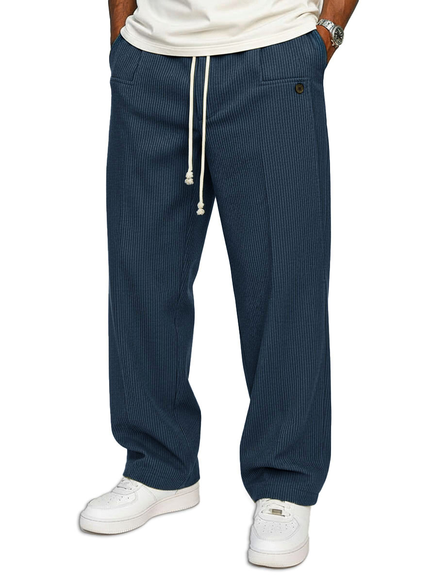 Men's Stylish Casual Loose Elastic Waistband Pocket Trousers 