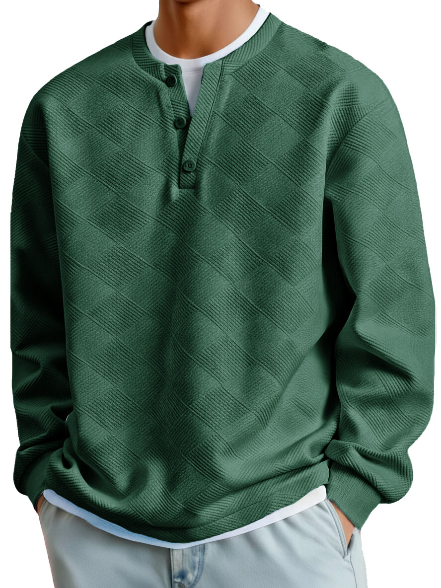 Men's Clothing Fashionable Casual Jacquard Fabric Long-sleeved Henry Shirt 