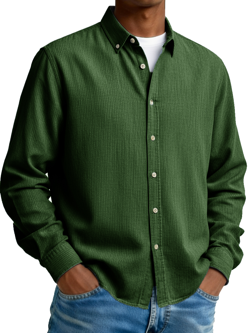 Men's Fashion Casual Retro Turn-Down Collar Long-Sleeve Shirt