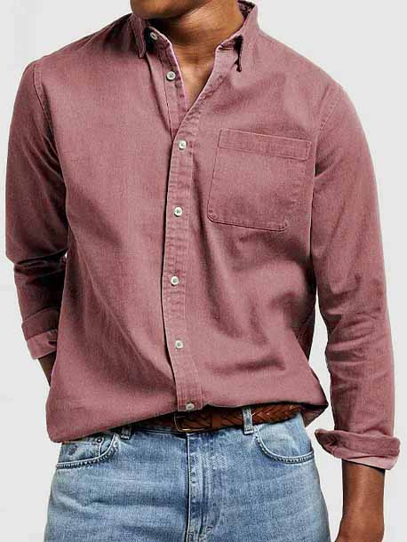 Men's Vintage Washed Cotton Long Sleeve Pocket Shirt