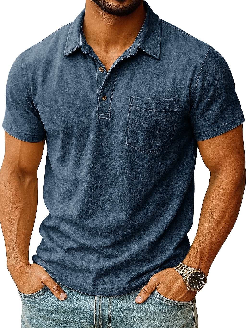  Men's Retro Outdoor Distressed Lapel Short-sleeved Pocket Polo Shirt 