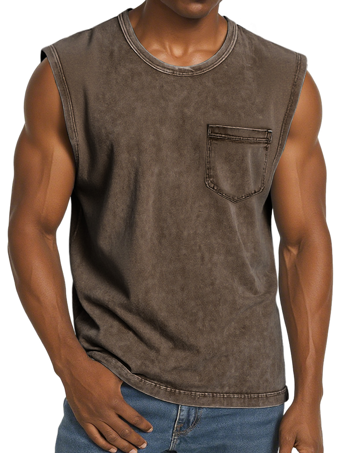 Men's Retro Round Neck Pocket Casual Comfort Sleeveless Vest