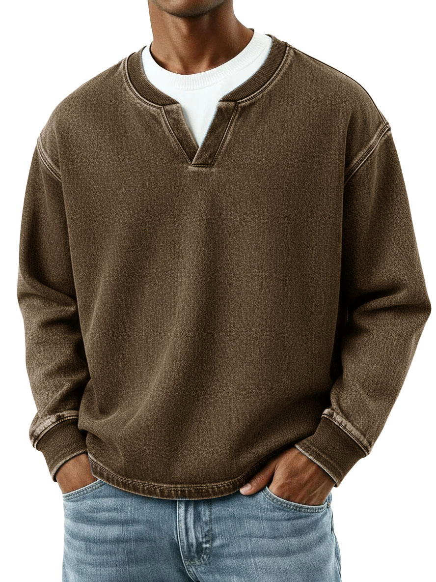 Men's Fashion Retro Distressed Faux Two-Piece Long-Sleeve Top