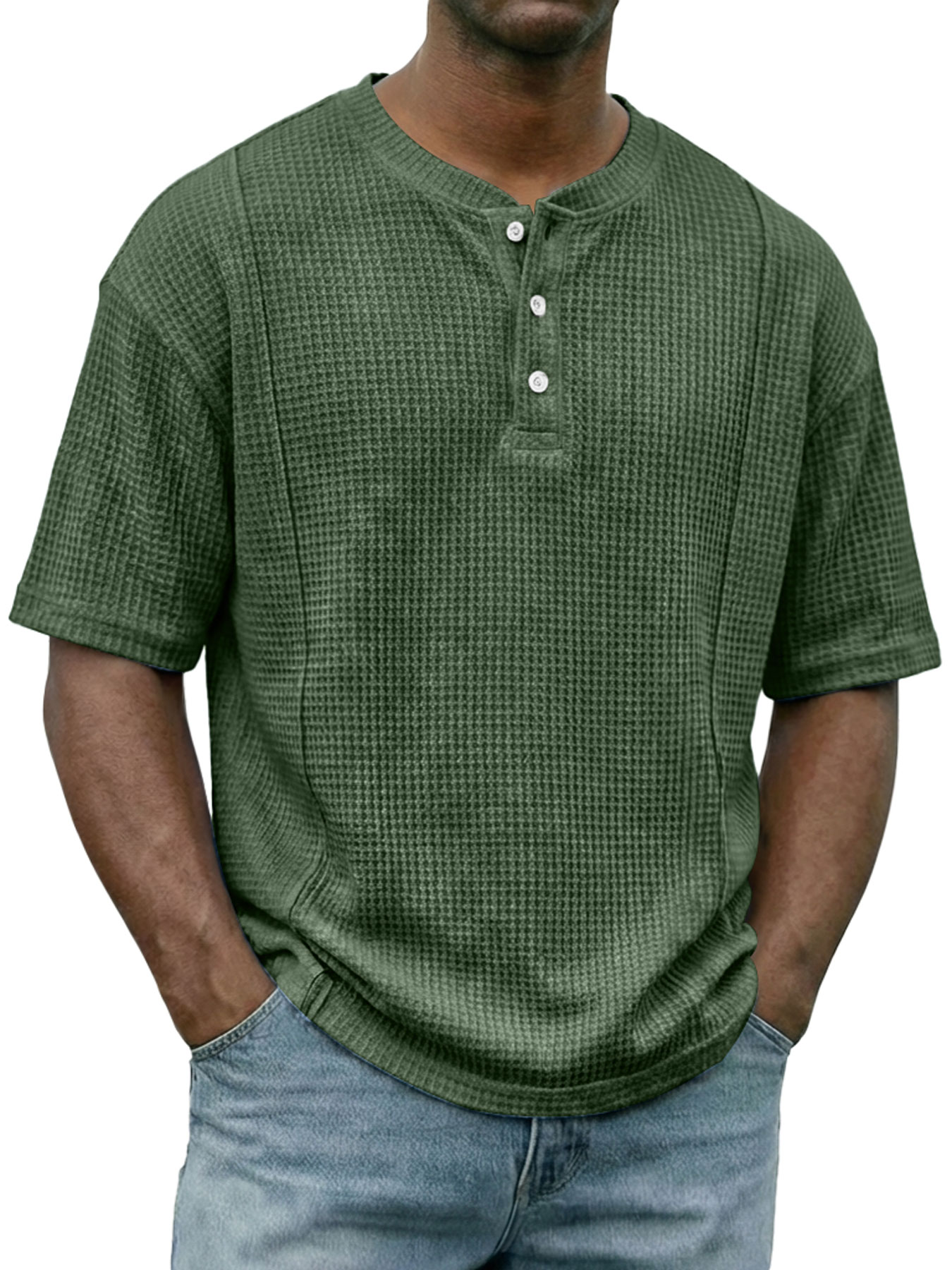 Men's Everyday Waffle-knit Deconstructed Casual Short-sleeved Henley Shirt