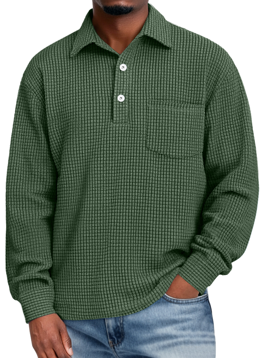 Men's Everyday Corduroy Corn Plaid Lapel Button-down Casual Pocket Long-sleeved Polo Shirt