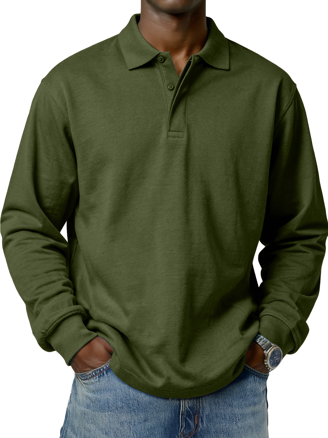 Men's Comfortable and Simple Double-Layer Collar Casual Long-Sleeve Polo Shirt