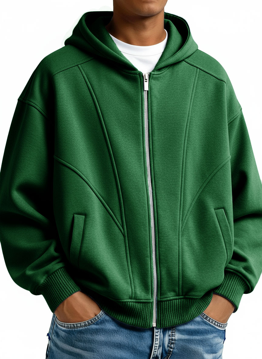  Men's Stylish Casual Loose-fitting Zippered Hooded Sweatshirt 