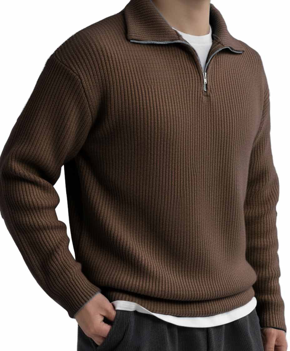 Men's Fashionable Casual Stand Collar Zipper Long Sleeve Top