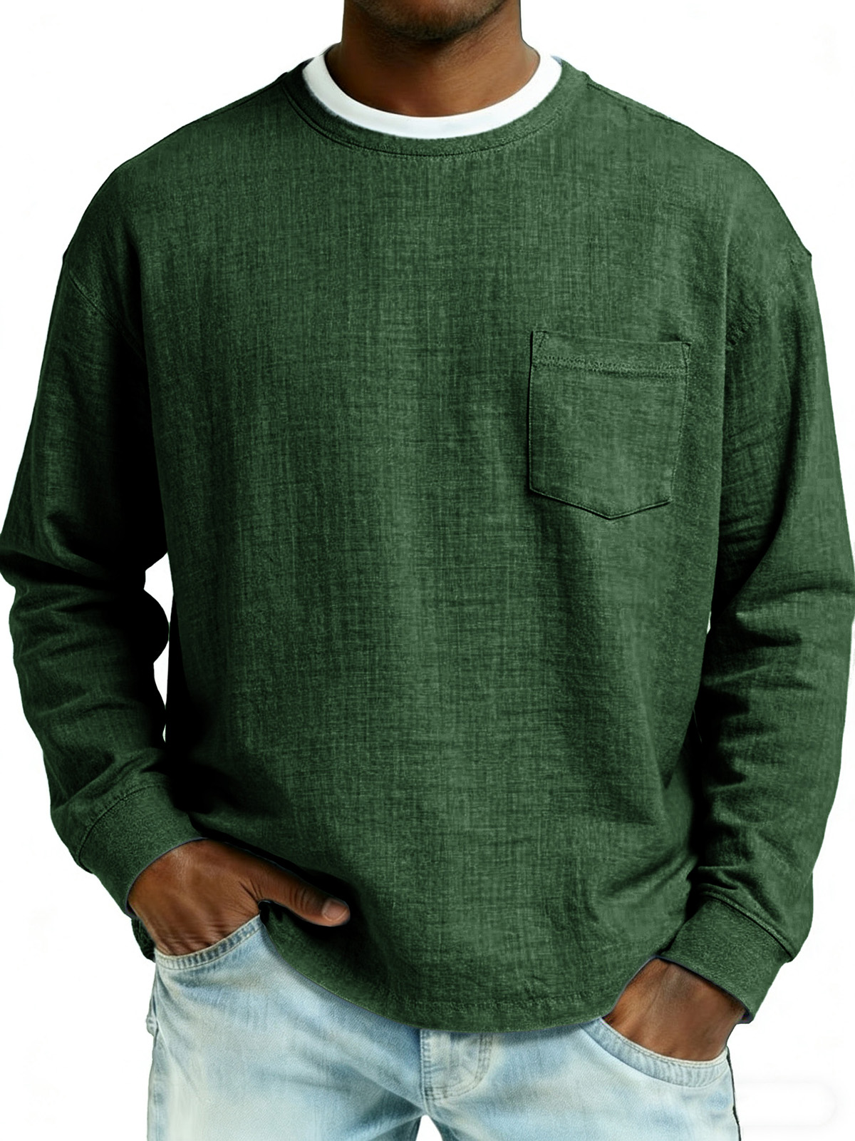 Men's Fashionable Casual Linen Fabric Pocket Long-Sleeved Top