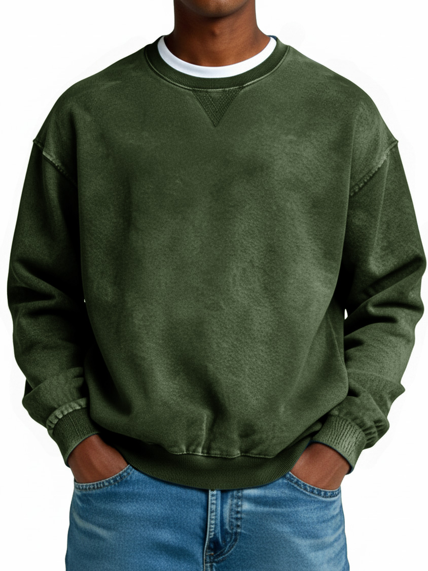 Men's Retro Distressed Crew Neck Long-Sleeved Top in Multiple Colors