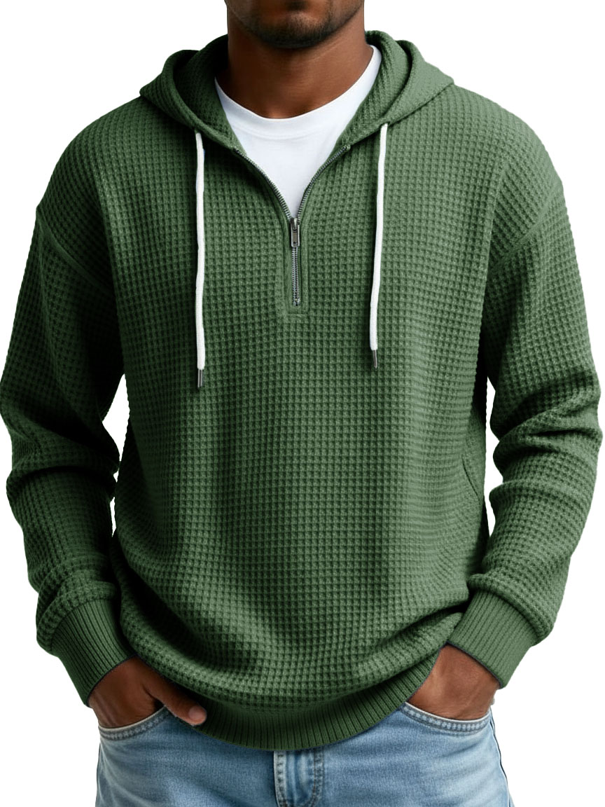 Men's Wear Fashionable Casual Waffle Fabric Semi-zipper Hooded Hooded Hoodie 