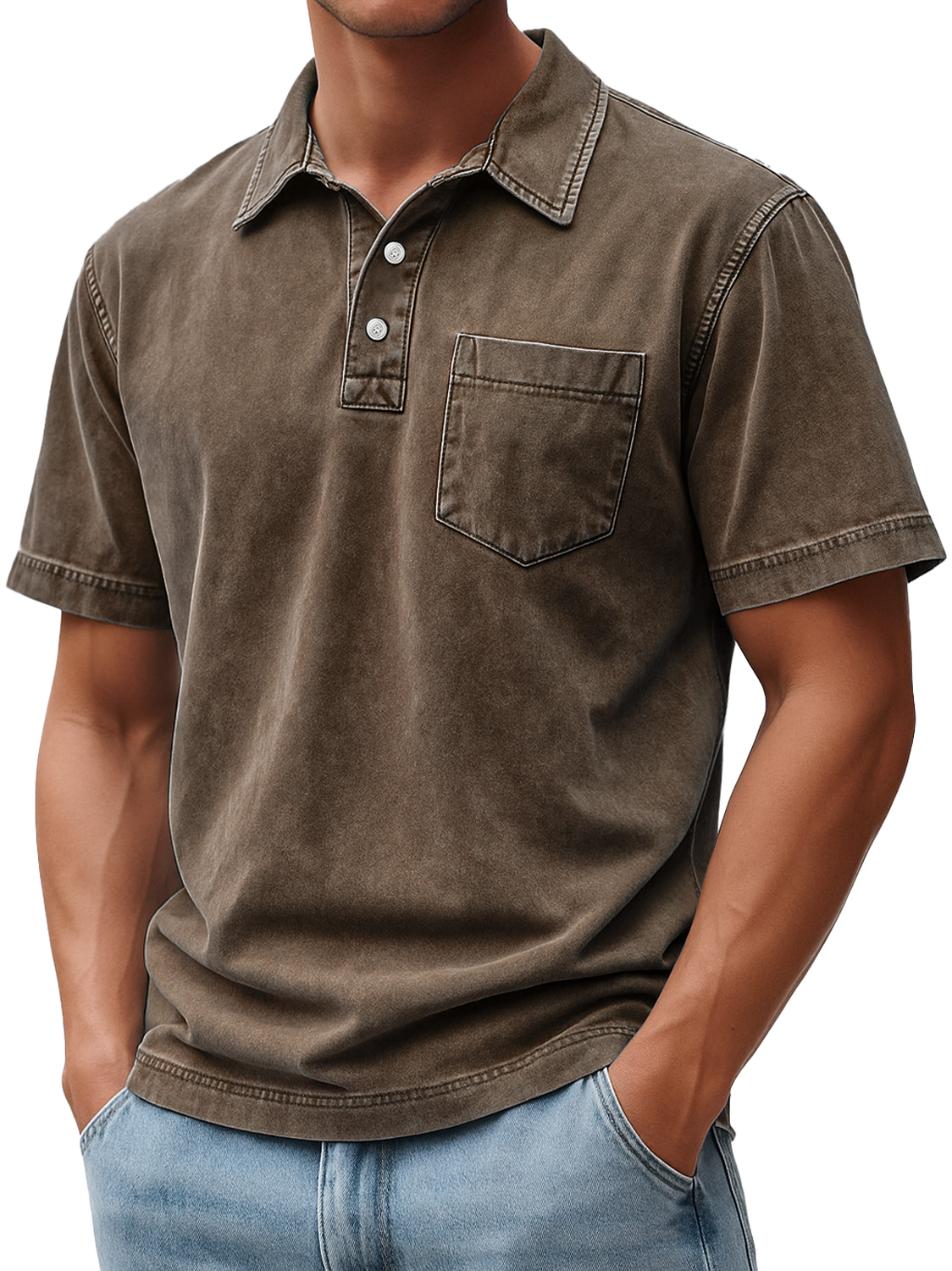 Men's Retro Casual Lapel Button Pocket Comfort Short Sleeve Polo Shirt