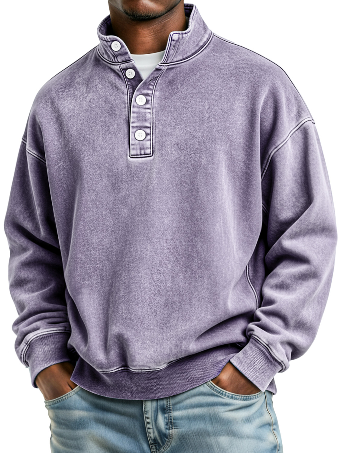 Men's Retro Stand Collar Button Casual Loose Sweatshirt