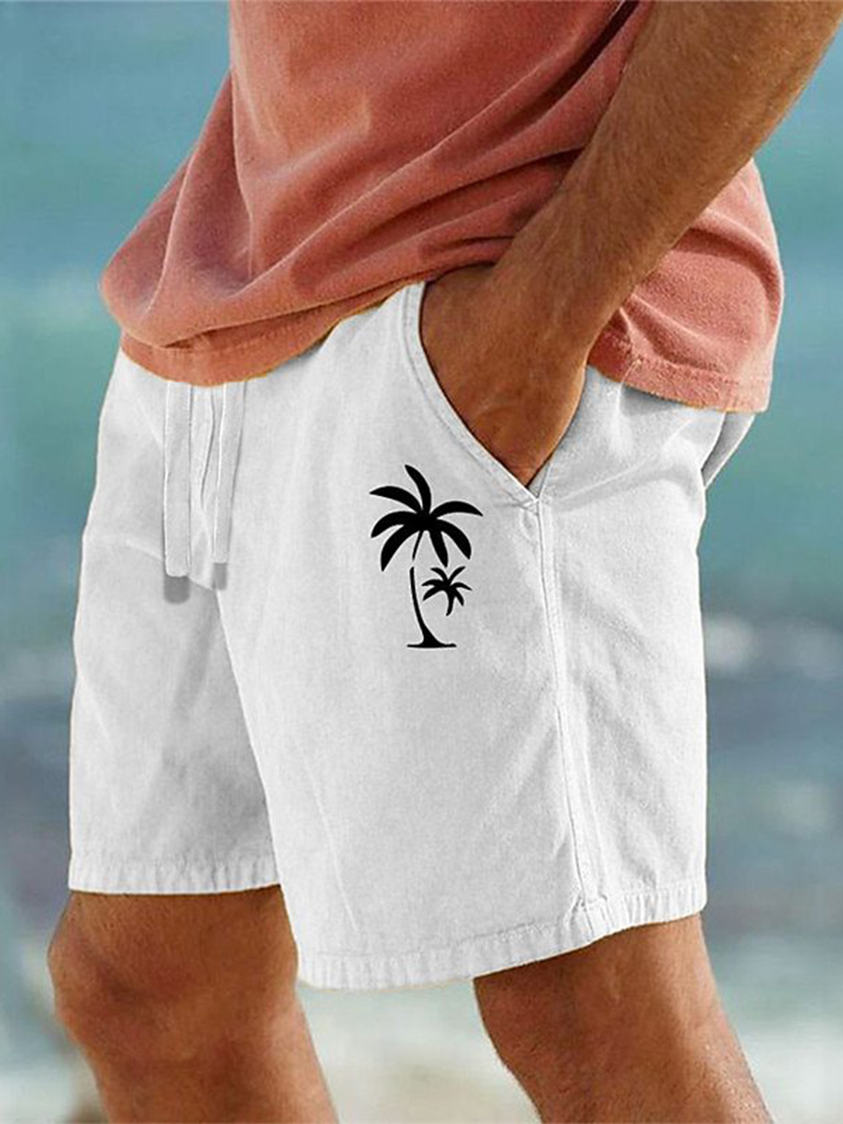 Men's Hawaiian Coconut Print Beach Shorts
