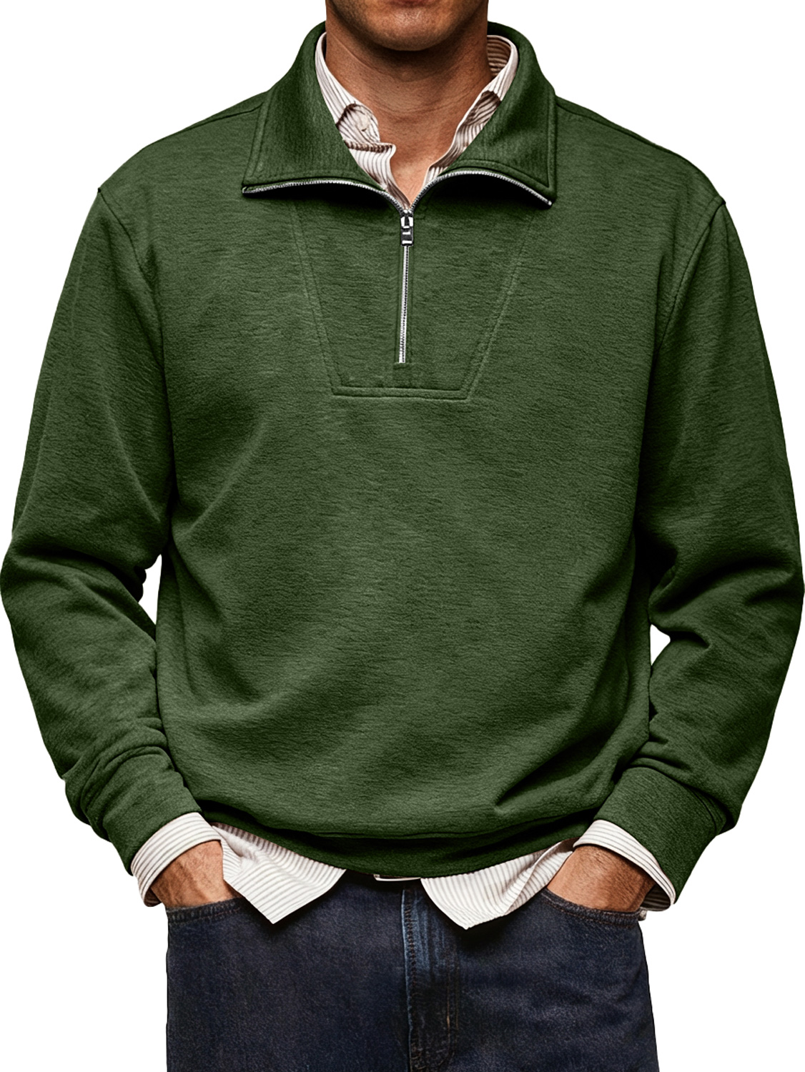 Men's Simple Comfortable Stand Collar Zipper Design Casual Thin Sweatshirt