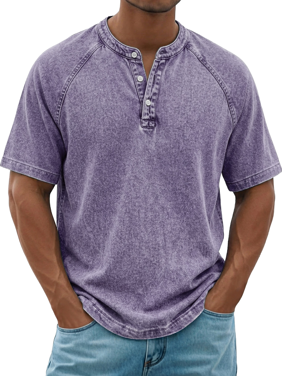Men's Retro Raglan Casual Short-Sleeve Henley Shirt
