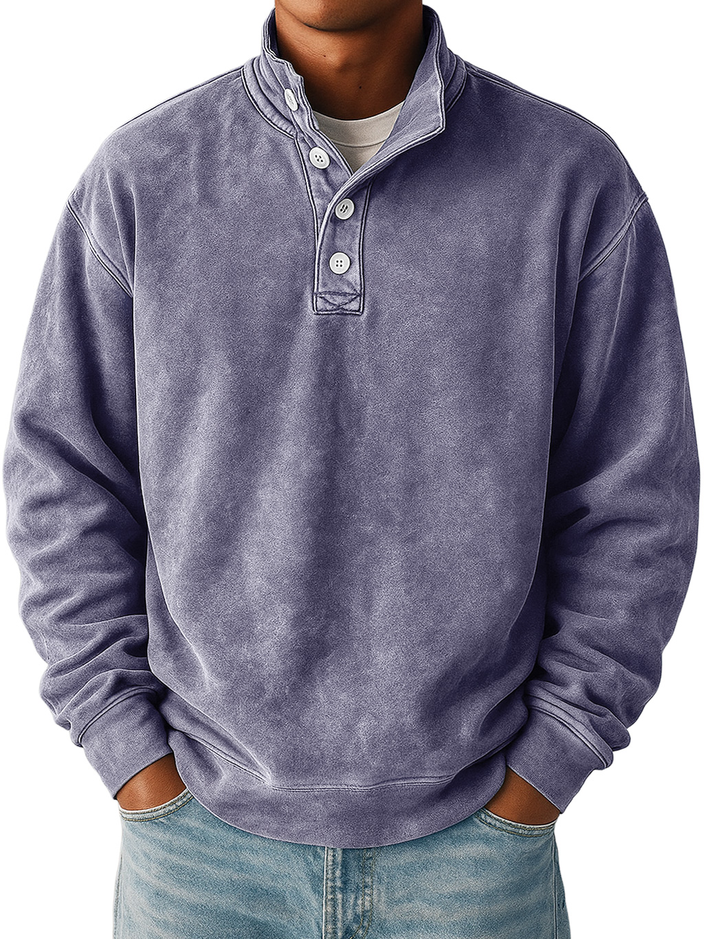 Men's Daily Retro Stand Collar Button Casual Sweatshirt