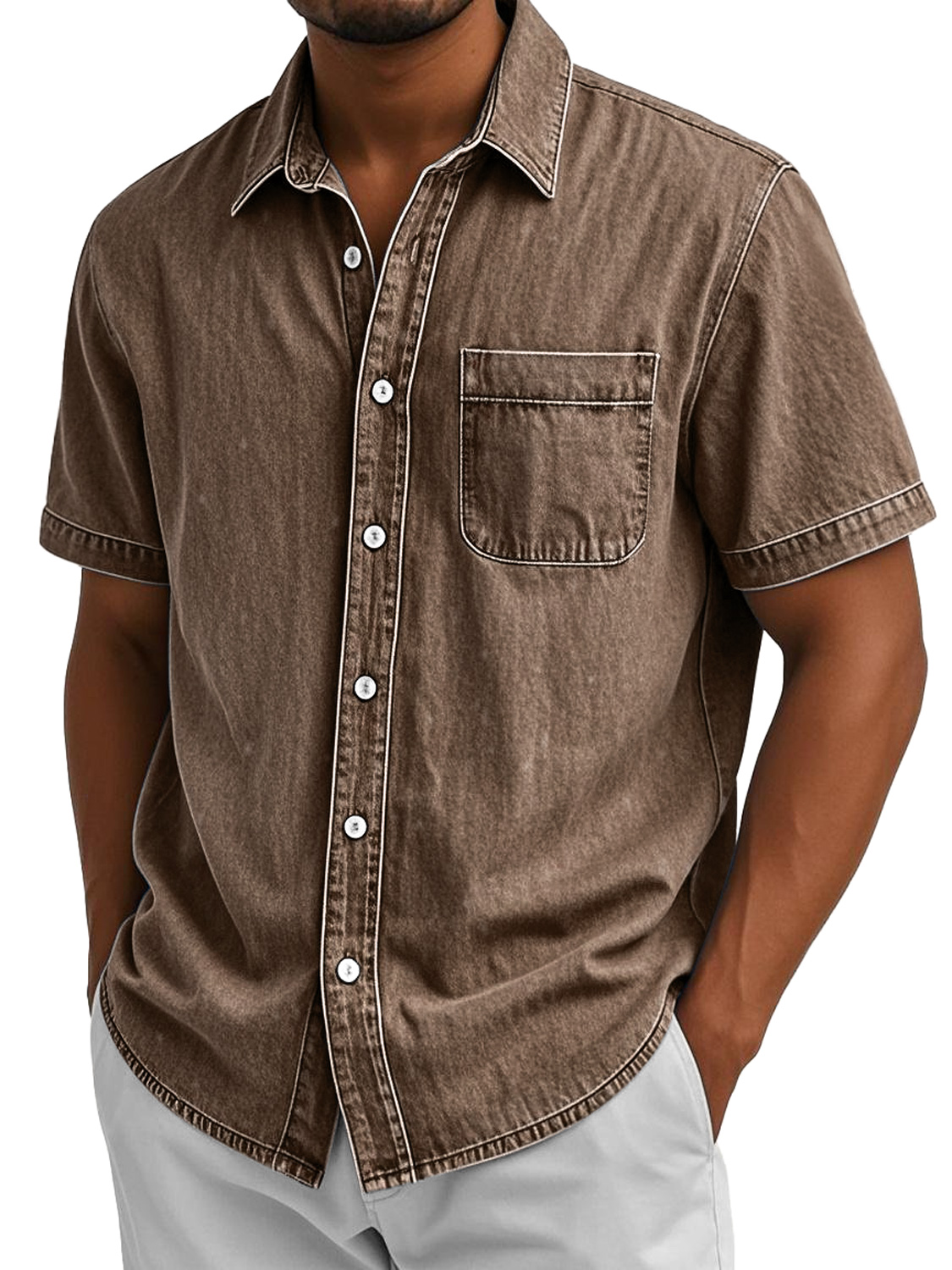 Men's Retro Casual Lapel Pocket Comfort Short Sleeve Shirt