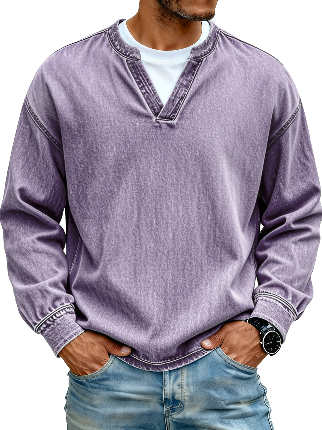 Retro Minimalist Faux Two-piece Design Casual Long-sleeved T-shirt