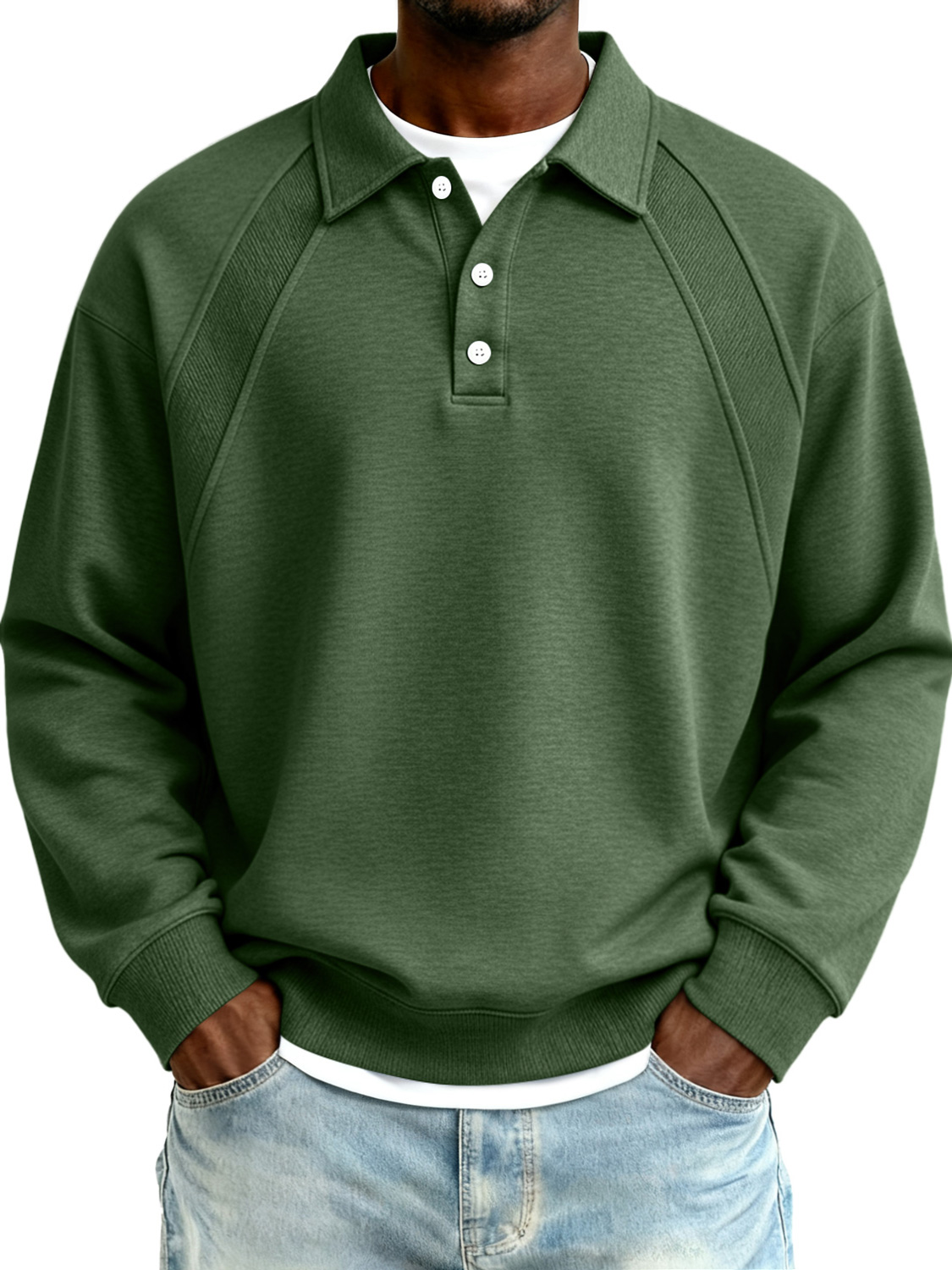 Men's Raglan-shoulder Patchwork Casual Polo Sweatshirt