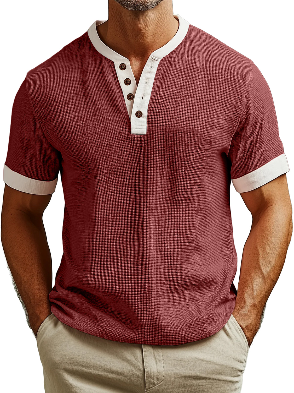 Men's Everyday Waffle Colorblock Casual Short Sleeve Henley Shirt