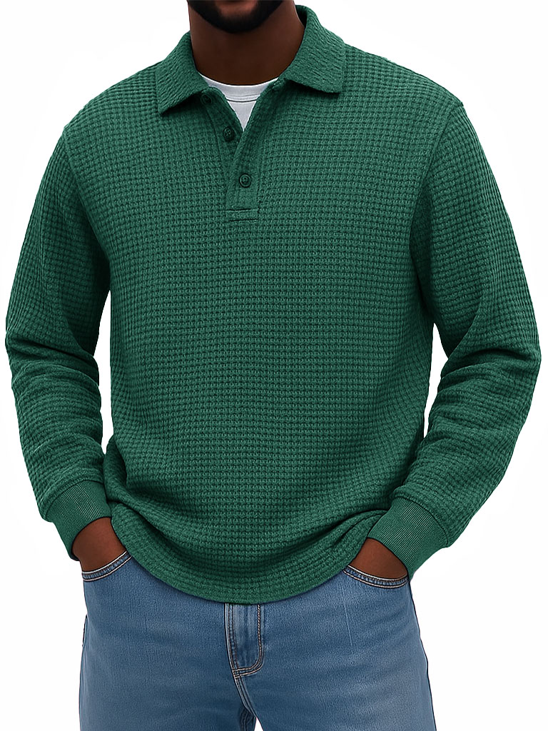 Men's Stylish Casual Corduroy Lapel Long-sleeved Polo Shirt 