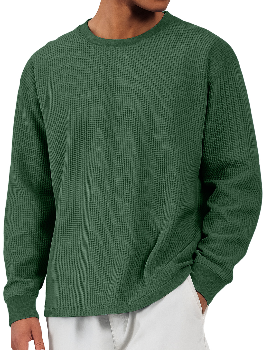 Men's Casual Waffle Crew Neck Comfortable Long Sleeve T-shirt