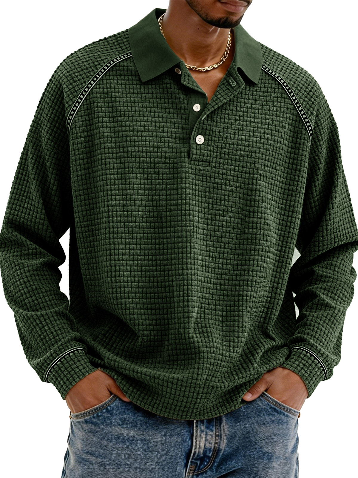 Fashionable Retro Straglan Lapel Long-sleeved Polo Shirt