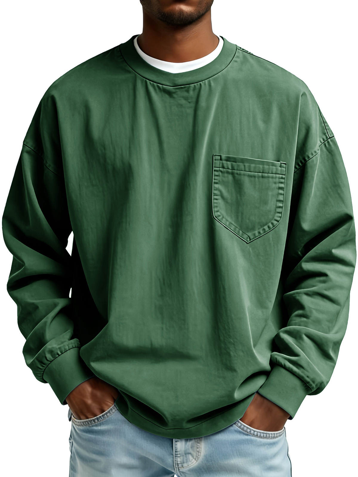 Men's Fashionable Retro Pleated Fabric Long-Sleeved Pocket Top