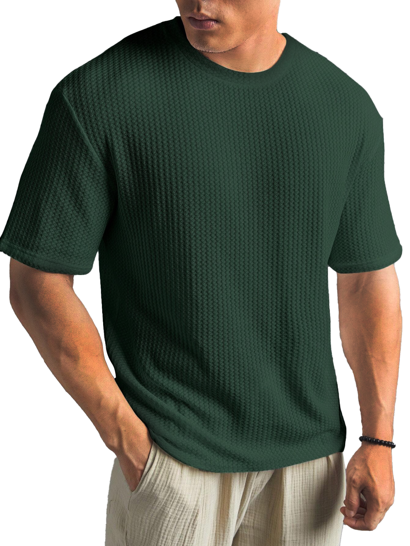 Fashionable Waffle Fabric Round Neck Short-sleeved Bottoming T-shirt