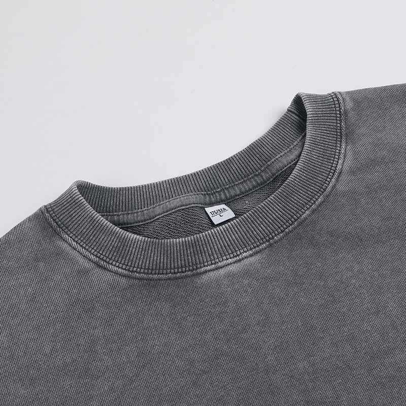 Men's Distressed Washed Cotton Round Neck Long-sleeved Sweatshirt