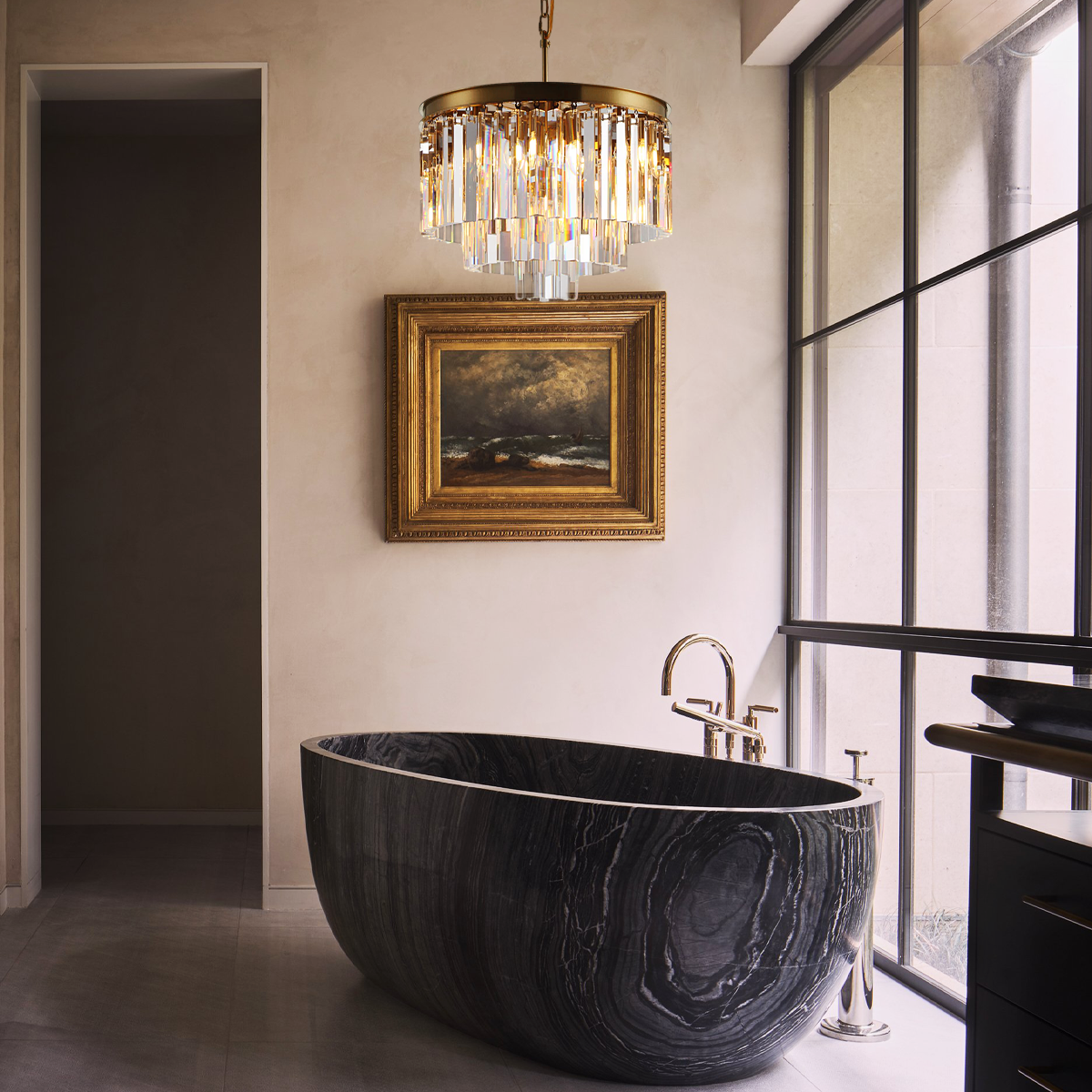 Darren Multi-Tier Clear/Smoke Crystal Round Chandelier