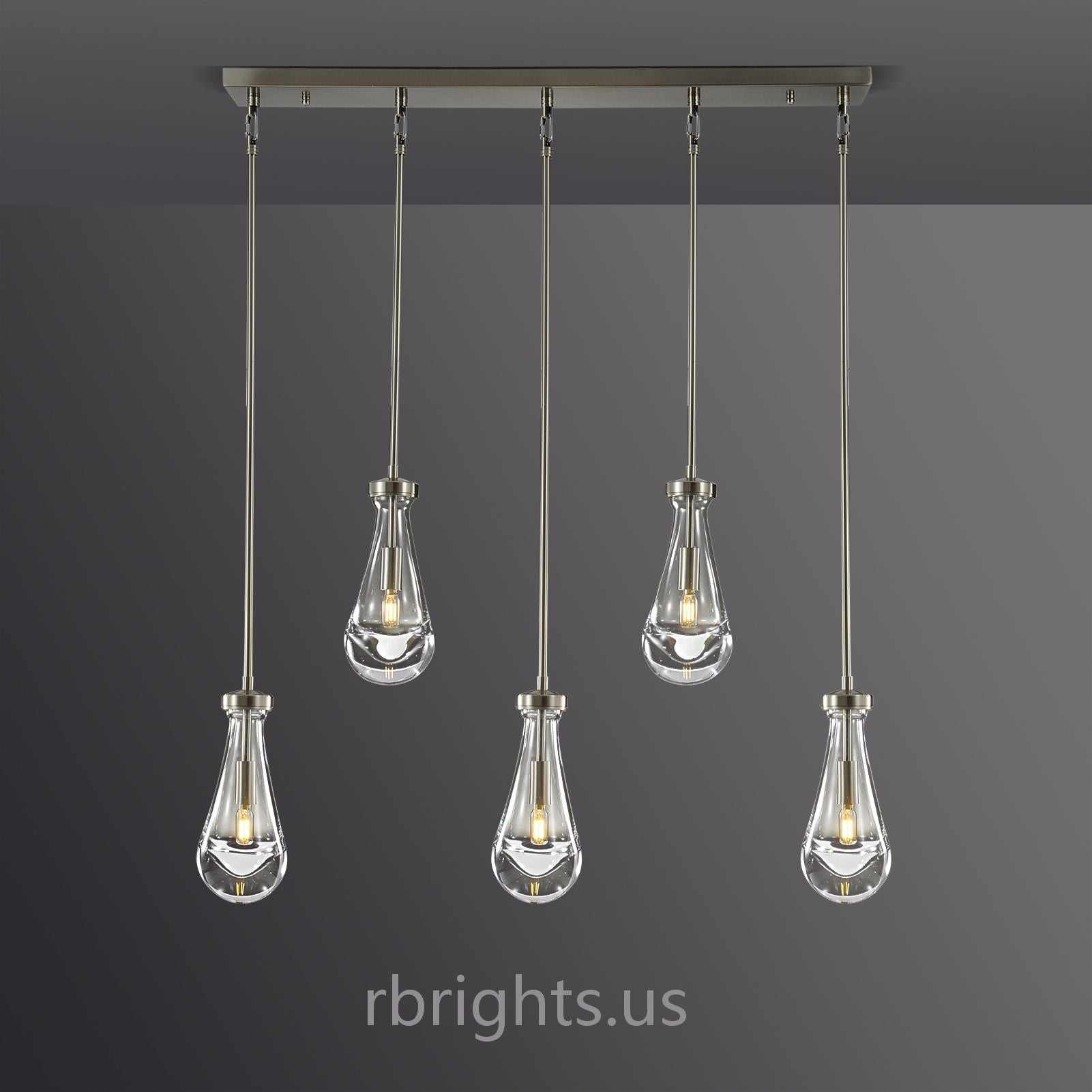 Raindrops Rectangular Chandelier 36" rod chandeliers for dining room,chandeliers for stairways,chandeliers for foyer,chandeliers for bedrooms,chandeliers for kitchen,chandeliers for living room Rbrights Satin Nickel  