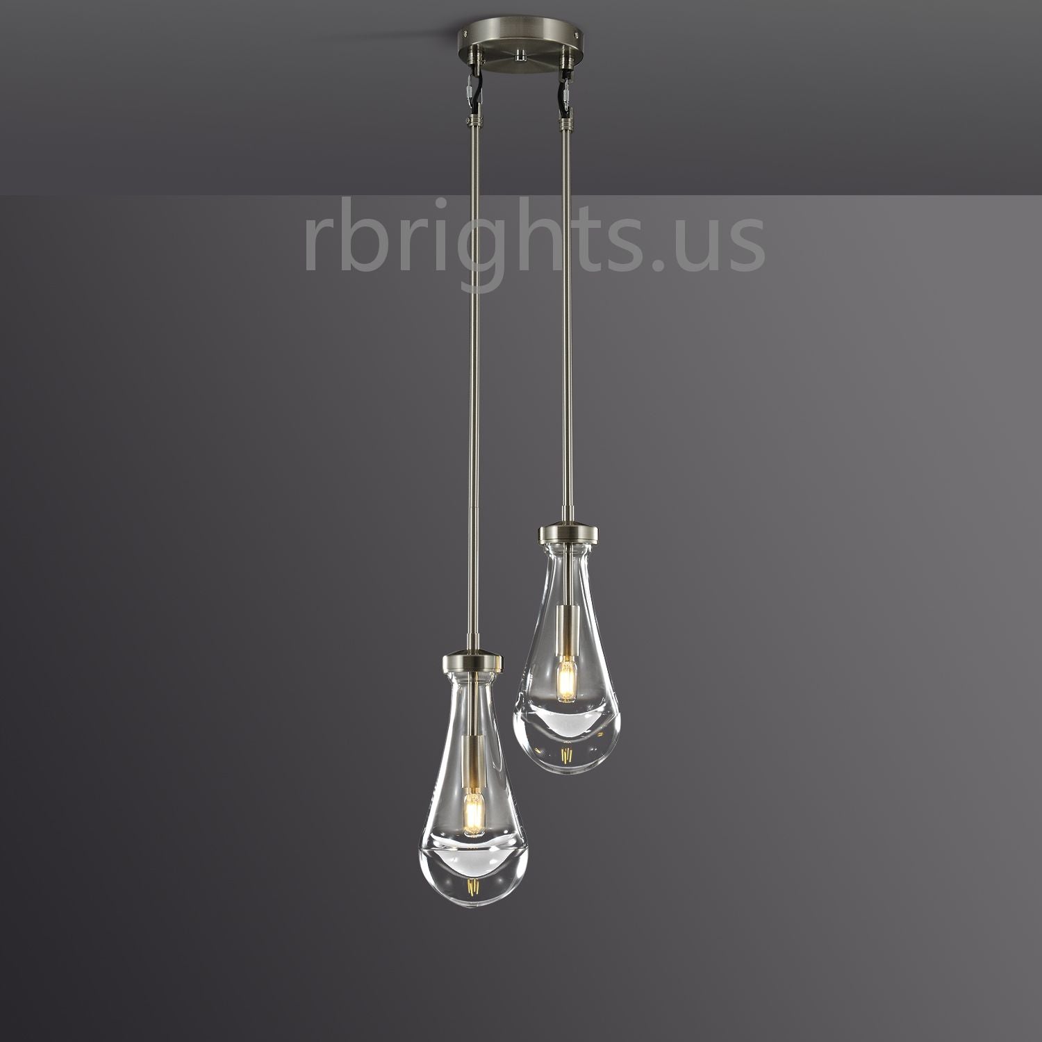 Raindrop round chandelier 5"(rod) Pendant for living room,Pendant for kitchen,Pendant for bathrooms,Pendant for bedrooms,Pendant for foyer,Pendant for stairways,Pendant for dining room Rbrights Satin Nickel  