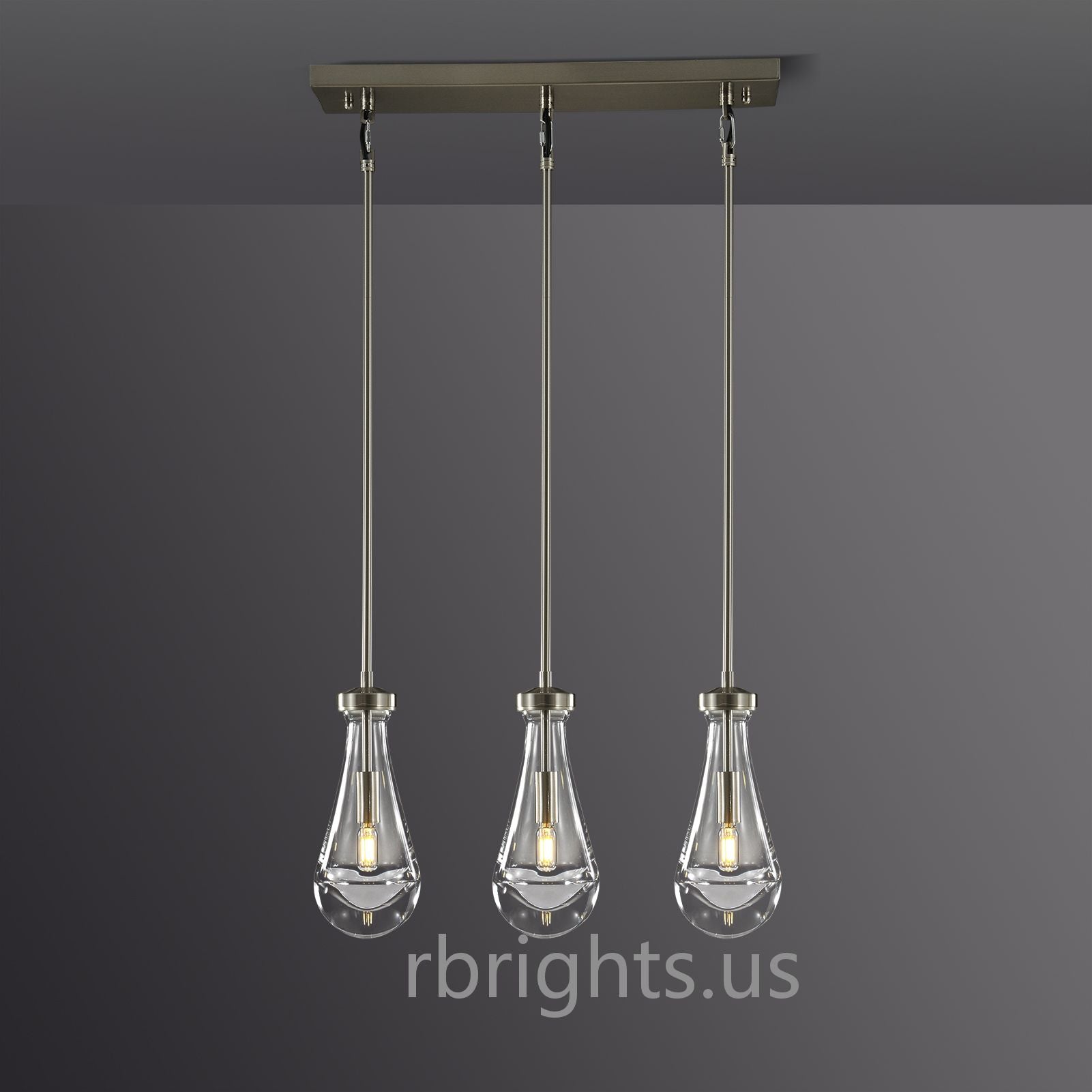 Raindrops Rectangular Chandelier 22" rod chandeliers for dining room,chandeliers for stairways,chandeliers for foyer,chandeliers for bedrooms,chandeliers for kitchen,chandeliers for living room Rbrights Satin Nickel  