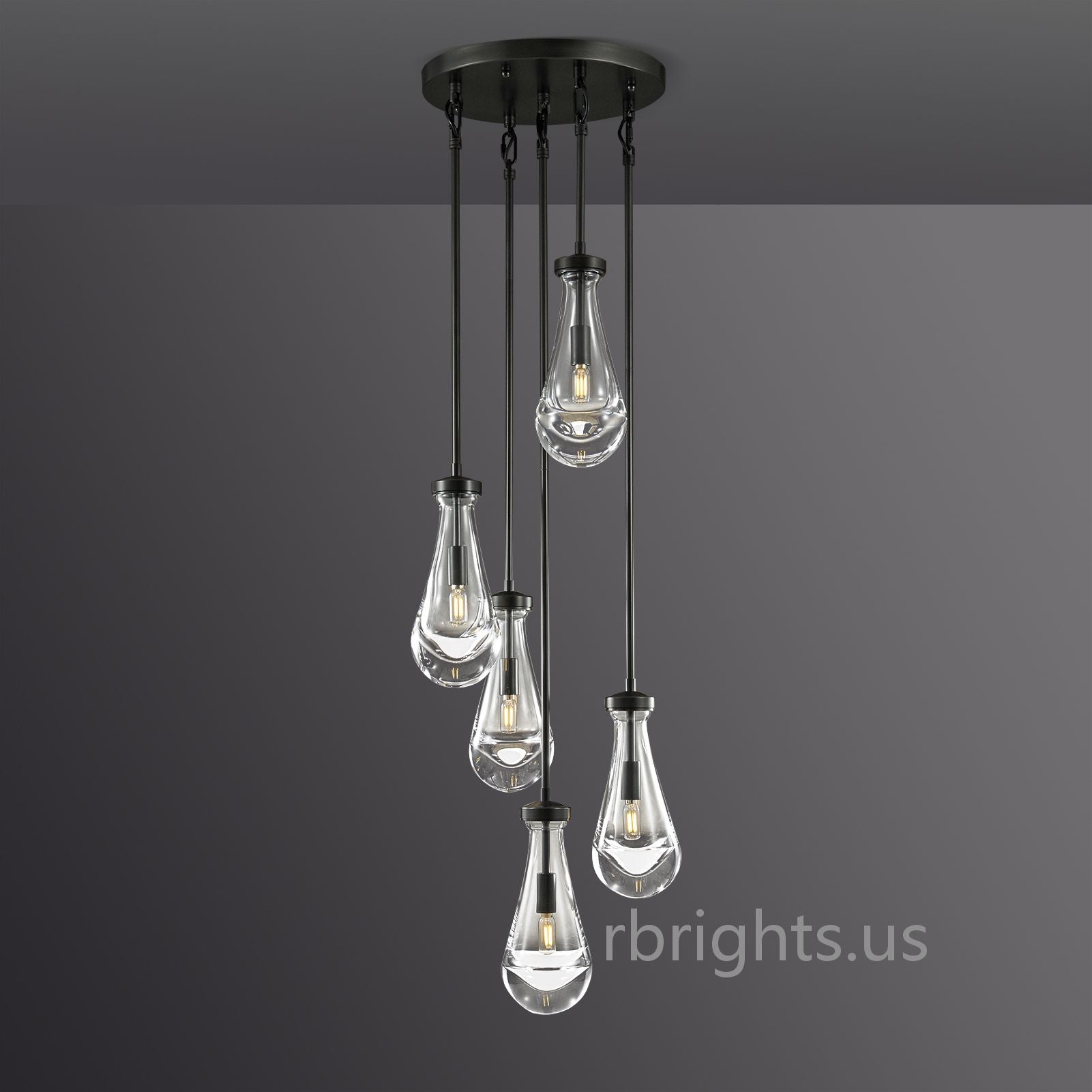 Raindrop round chandelier 14"(rod) Pendant for living room,Pendant for kitchen,Pendant for bathrooms,Pendant for bedrooms,Pendant for foyer,Pendant for stairways,Pendant for dining room Rbrights MattE Black  