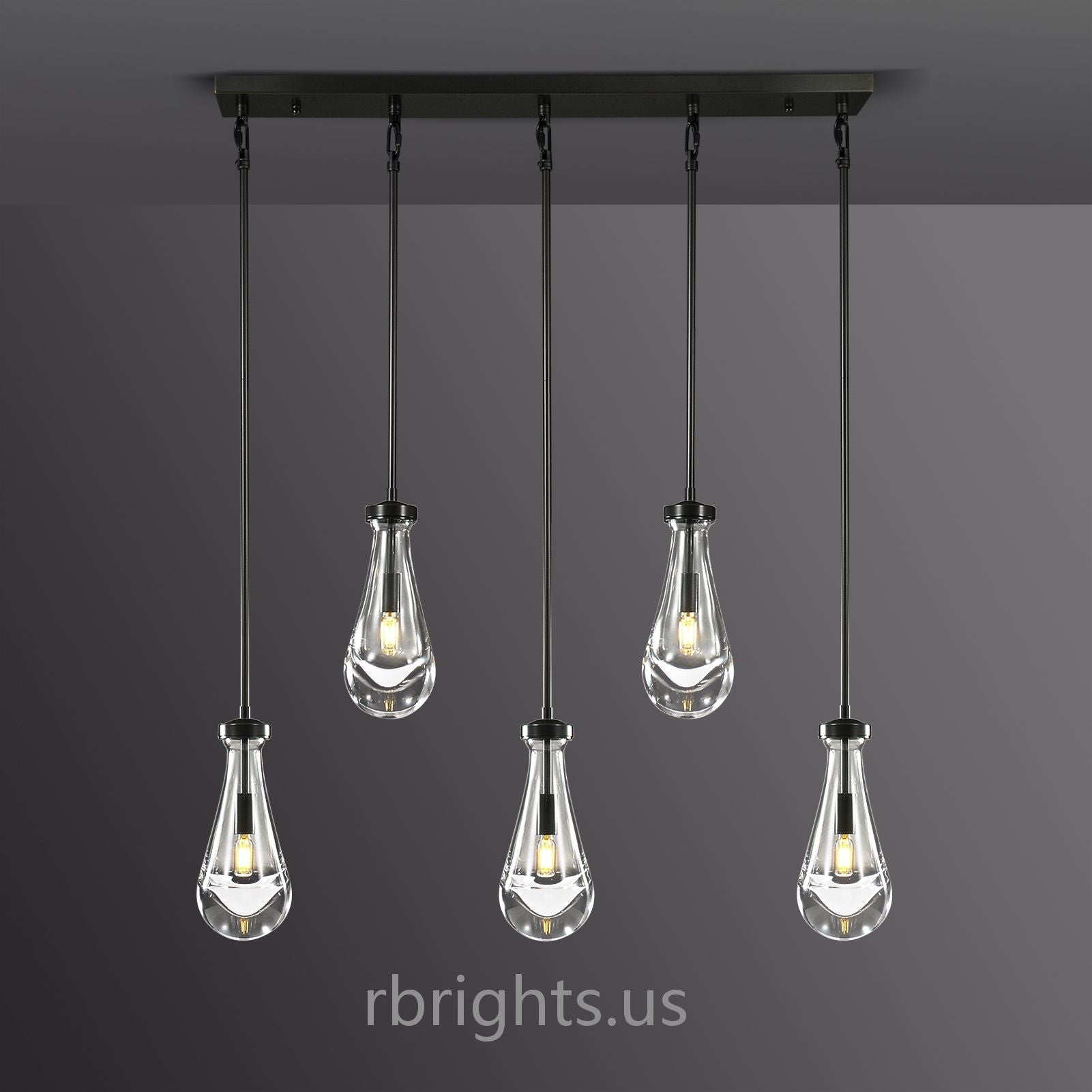 Raindrops Rectangular Chandelier 36" rod chandeliers for dining room,chandeliers for stairways,chandeliers for foyer,chandeliers for bedrooms,chandeliers for kitchen,chandeliers for living room Rbrights MattE Black  
