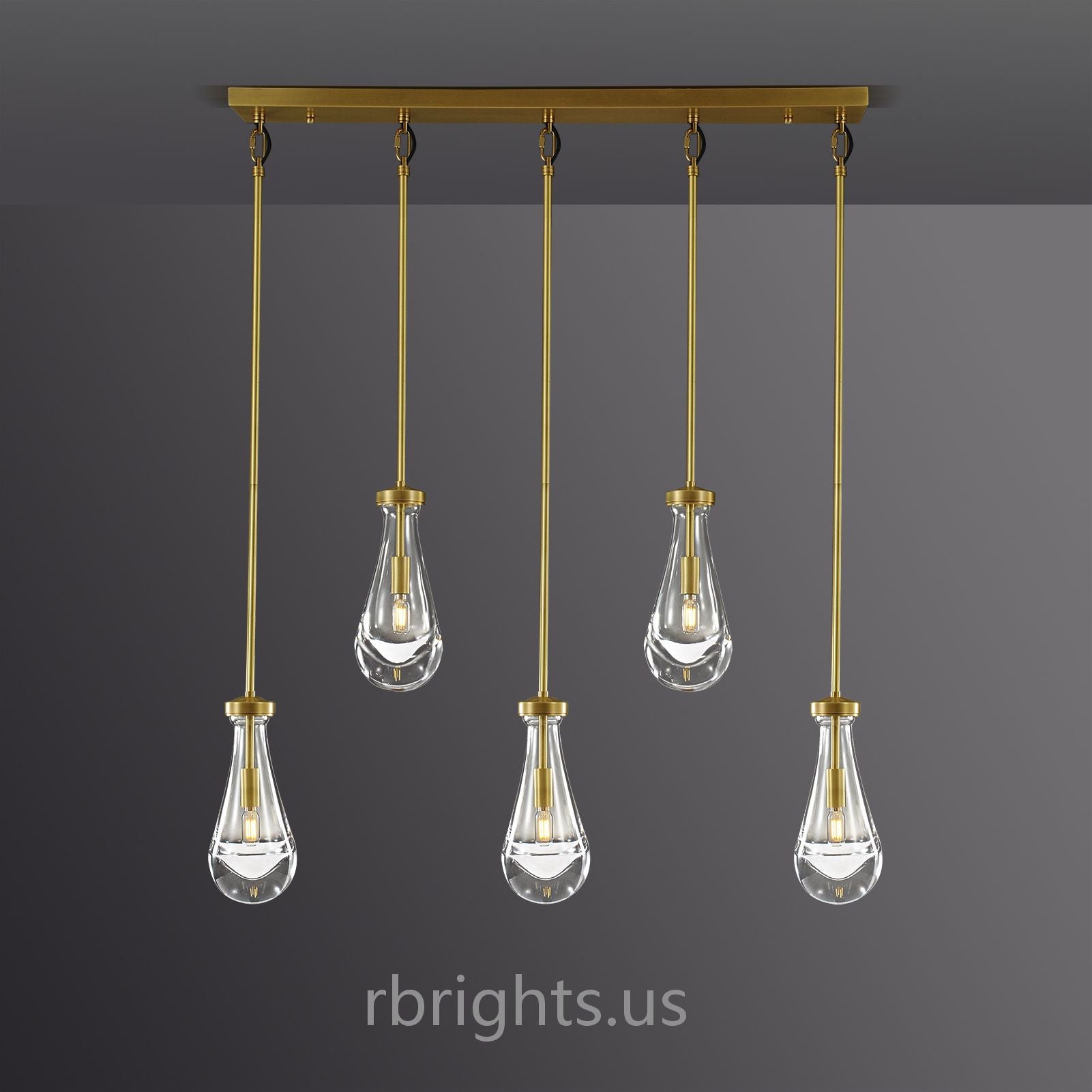 Raindrops Rectangular Chandelier 36" rod chandeliers for dining room,chandeliers for stairways,chandeliers for foyer,chandeliers for bedrooms,chandeliers for kitchen,chandeliers for living room Rbrights Vintage Brass  
