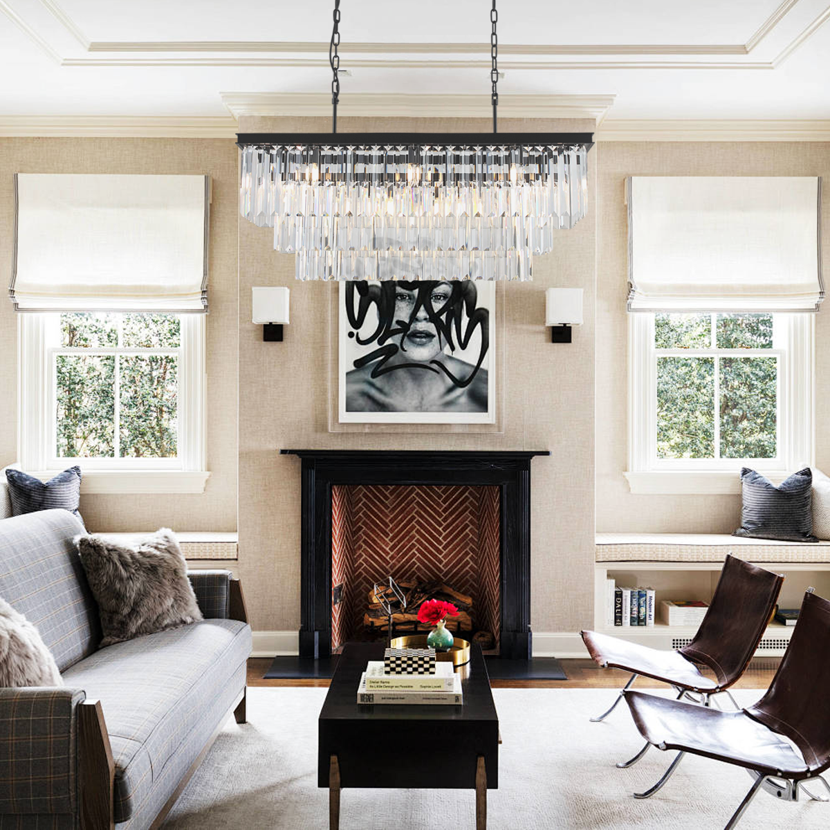 Darren 3-Tier Crystal Rectangular Chandelier