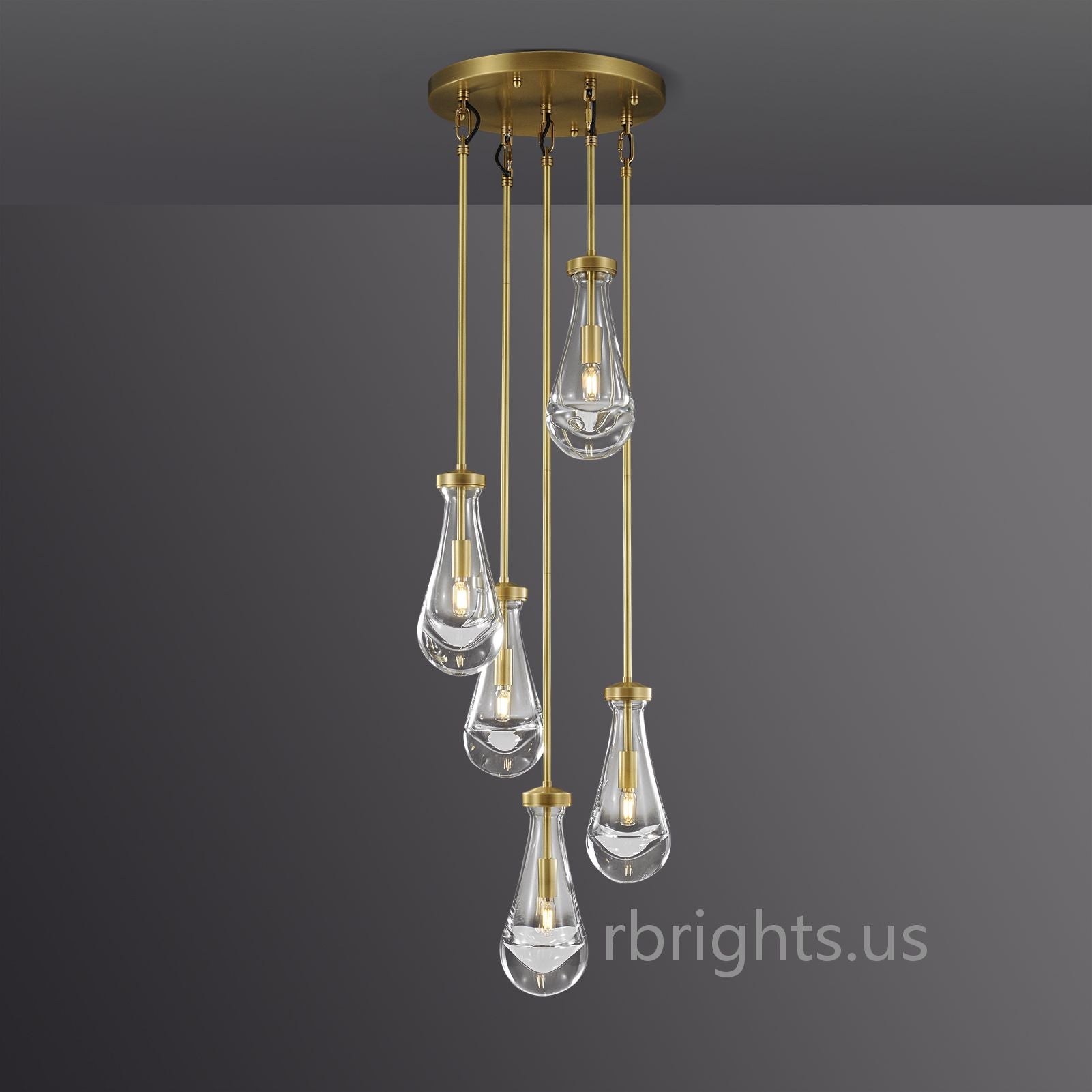 Raindrop round chandelier 14"(rod) Pendant for living room,Pendant for kitchen,Pendant for bathrooms,Pendant for bedrooms,Pendant for foyer,Pendant for stairways,Pendant for dining room Rbrights Vintage Brass  