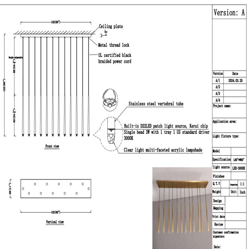 Custom Harley Modern Linear Chandelier 60"