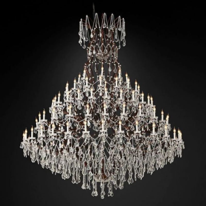 19th C. Rococo Iron & Crystal Round Chandelier 101" chandeliers for dining room,chandeliers for stairways,chandeliers for foyer,chandeliers for bedrooms,chandeliers for kitchen,chandeliers for living room rbrights Rustic Iron  