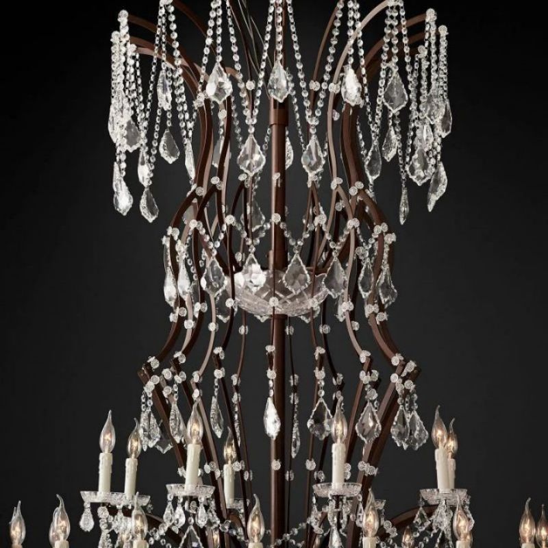 19th C. Rococo Iron & Crystal Round Chandelier 101" chandeliers for dining room,chandeliers for stairways,chandeliers for foyer,chandeliers for bedrooms,chandeliers for kitchen,chandeliers for living room rbrights   