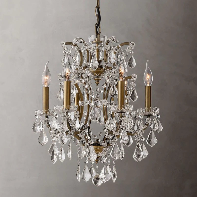 19th C. Rococo Iron & Crystal Round Chandelier 18" chandeliers for dining room,chandeliers for stairways,chandeliers for foyer,chandeliers for bedrooms,chandeliers for kitchen,chandeliers for living room rbrights Antiqued Brass  