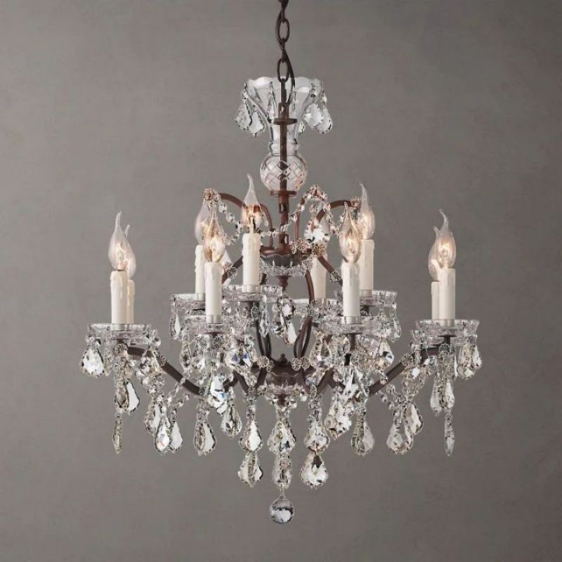 19th C. Rococo Iron & Crystal Round Chandelier 28" chandeliers for dining room,chandeliers for stairways,chandeliers for foyer,chandeliers for bedrooms,chandeliers for kitchen,chandeliers for living room rbrights   