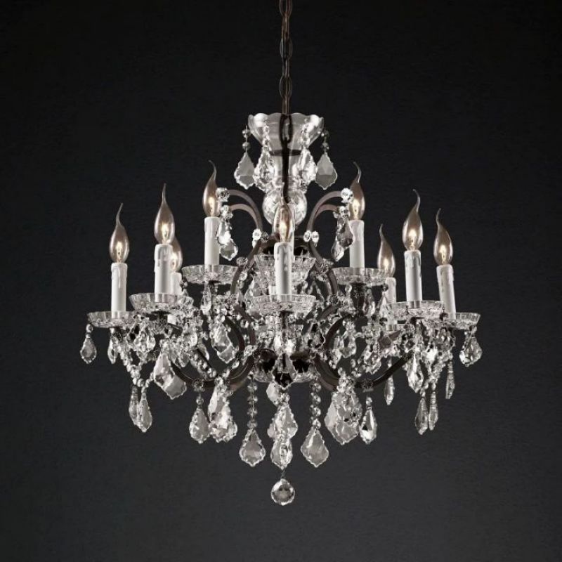 19th C. Rococo Iron & Crystal Round Chandelier 28" chandeliers for dining room,chandeliers for stairways,chandeliers for foyer,chandeliers for bedrooms,chandeliers for kitchen,chandeliers for living room rbrights Rustic Iron  