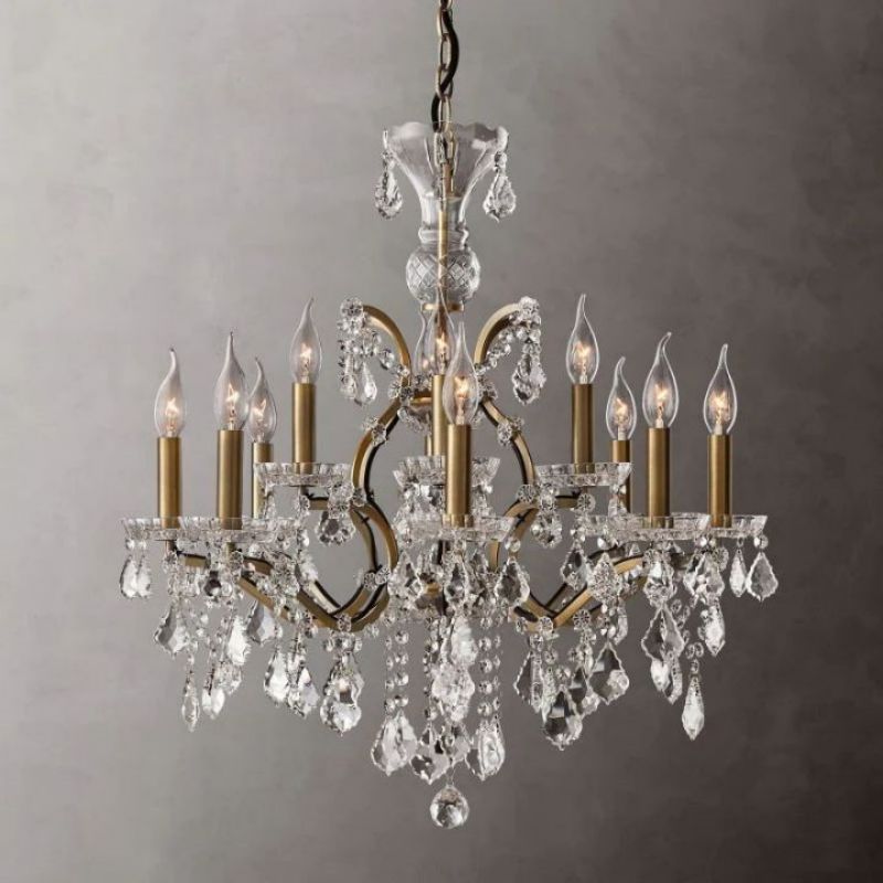 19th C. Rococo Iron & Crystal Round Chandelier 28" chandeliers for dining room,chandeliers for stairways,chandeliers for foyer,chandeliers for bedrooms,chandeliers for kitchen,chandeliers for living room rbrights Antiqued Brass  