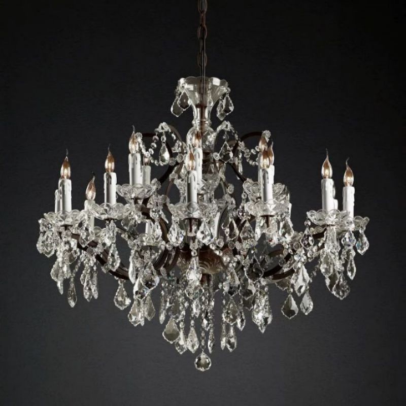 19th C. Rococo Iron & Crystal Round Chandelier 33" chandeliers for dining room,chandeliers for stairways,chandeliers for foyer,chandeliers for bedrooms,chandeliers for kitchen,chandeliers for living room rbrights Rustic Iron  